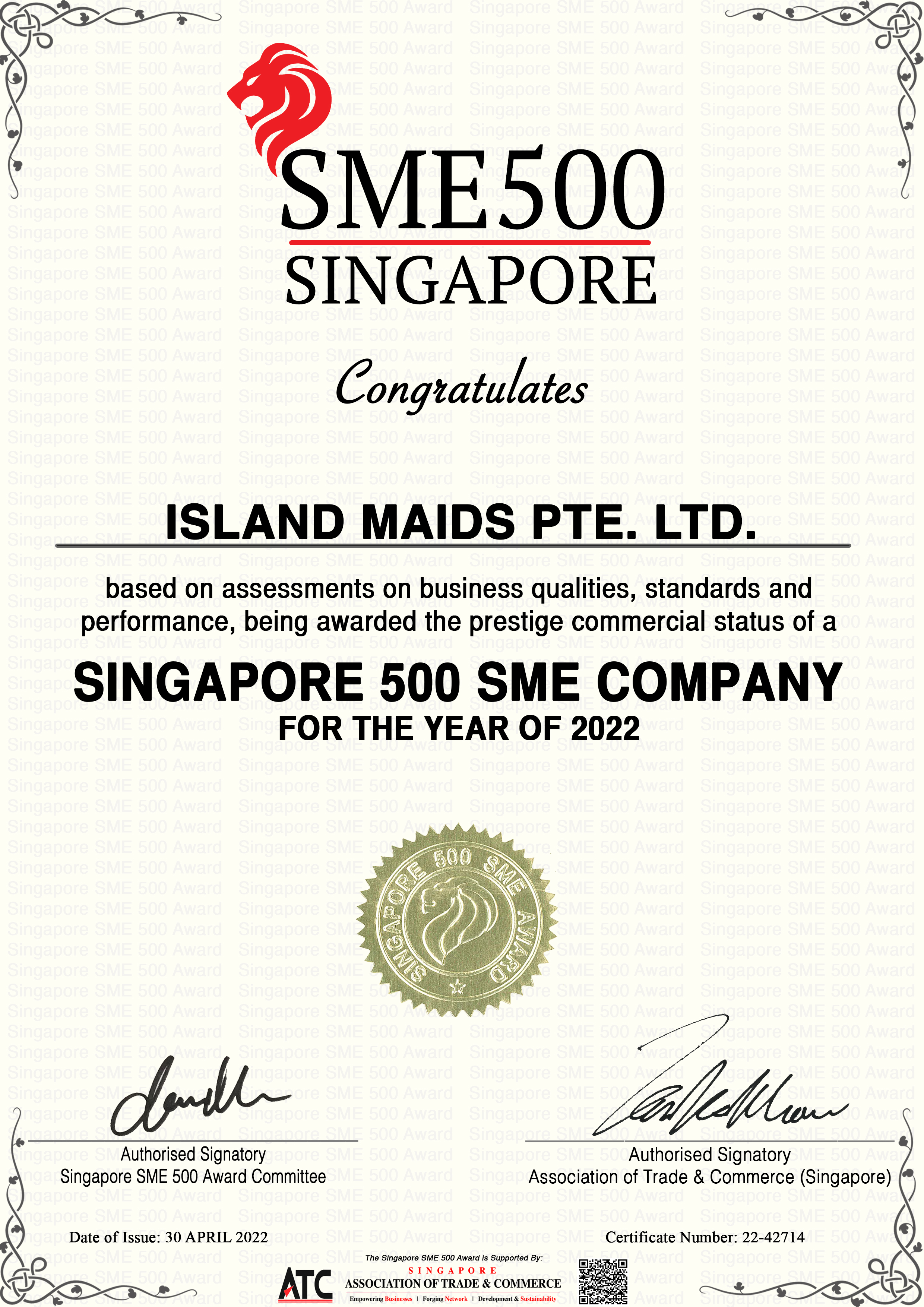 Singapore SME 500 Award 2022